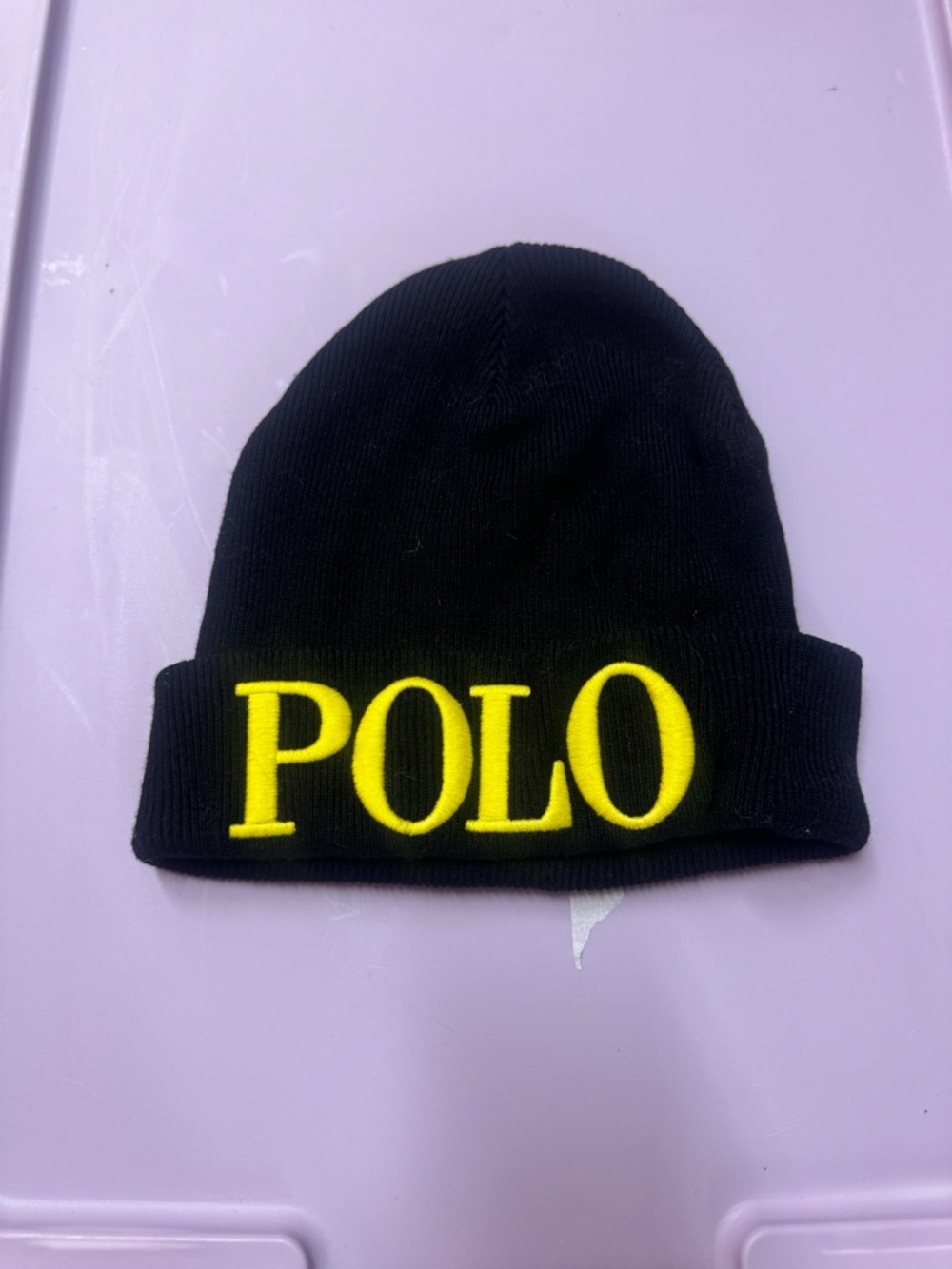 Ralph Lauren Black Knit Beanie with Yellow POLO